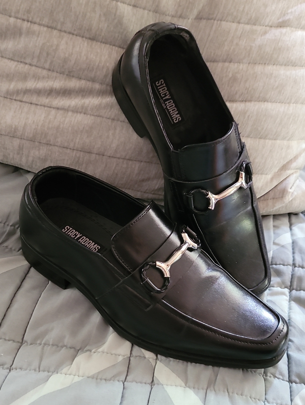 Stacy Adams Black Leather Bit Slip-On Loafers